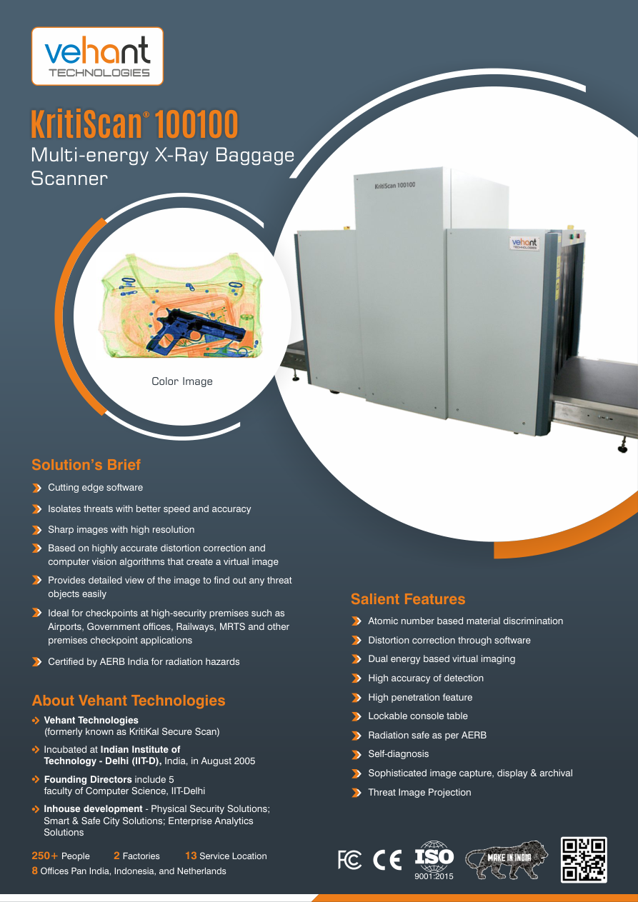 Vehant KritiScan 100100 X-ray baggage scanner brochure image
