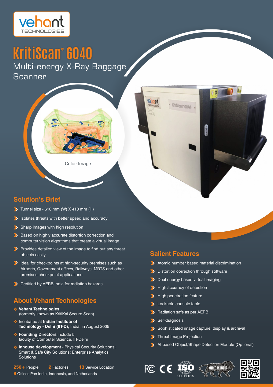 Vehant KritiScan 6040 X-ray baggage scanner brochure image
